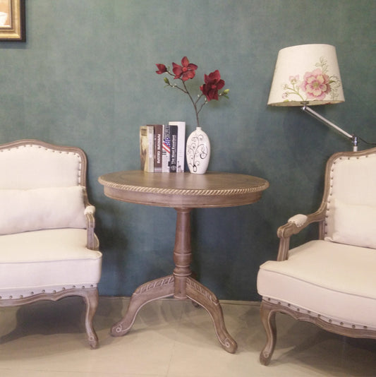 French Vintage Round Wooden Coffee Tea Table - Classic Occasional Table