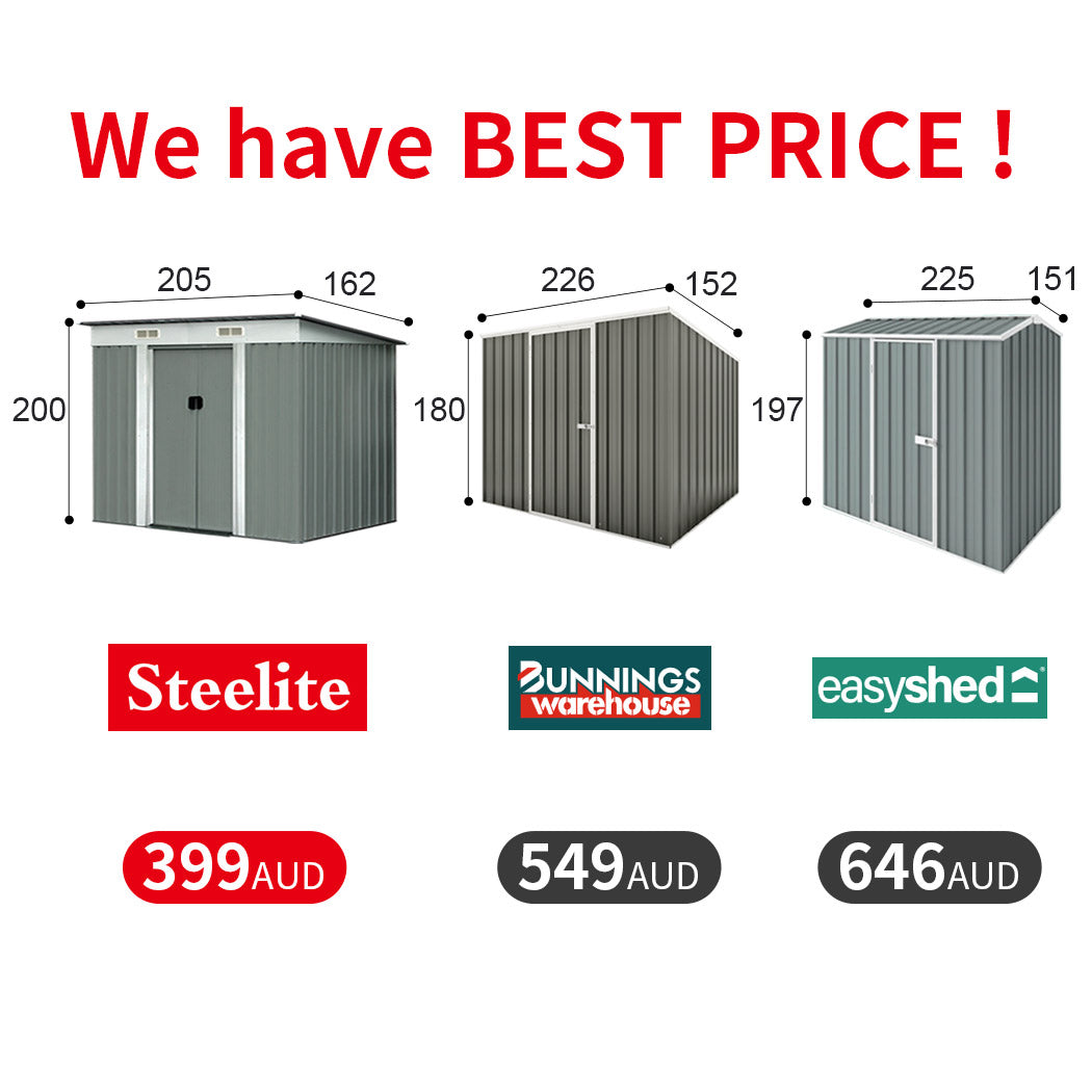 2 meter Garden Shed Sheds Outdoor Storage Workshop House Shelter Metal Base Tool