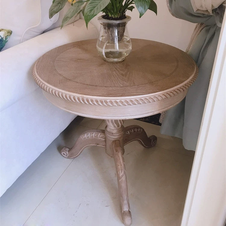 French Vintage Round Wooden Coffee Tea Table - Classic Occasional Table