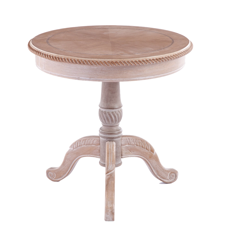 French Vintage Round Wooden Coffee Tea Table - Classic Occasional Table