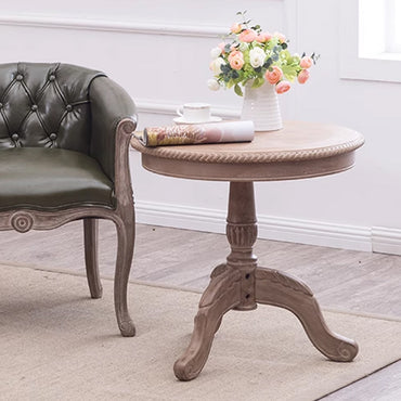 French Vintage Round Wooden Coffee Tea Table - Classic Occasional Table