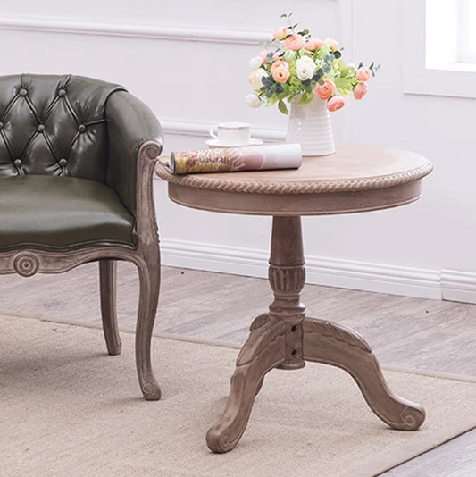 French Vintage Round Wooden Coffee Tea Table - Classic Occasional Table