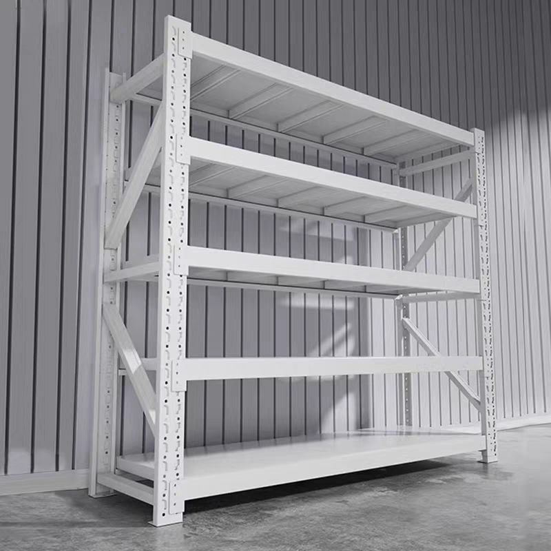 Reinforced multi-tier steel shelving for heavy-duty storage