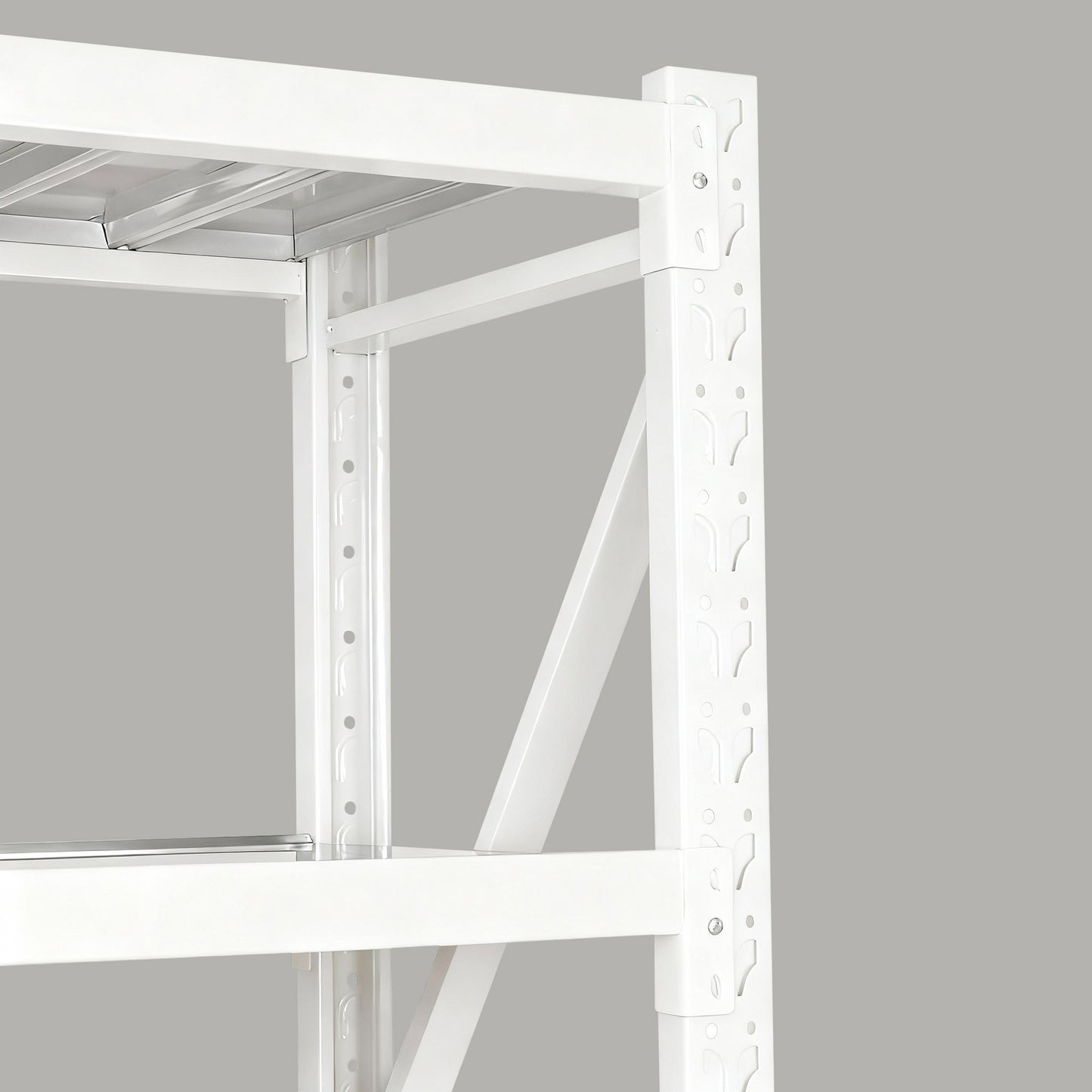 Reinforced multi-tier steel shelving for heavy-duty storage