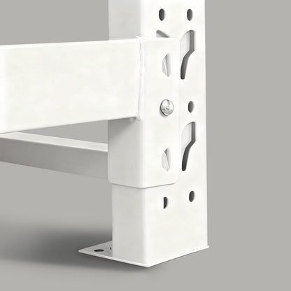 Reinforced multi-tier steel shelving for heavy-duty storage